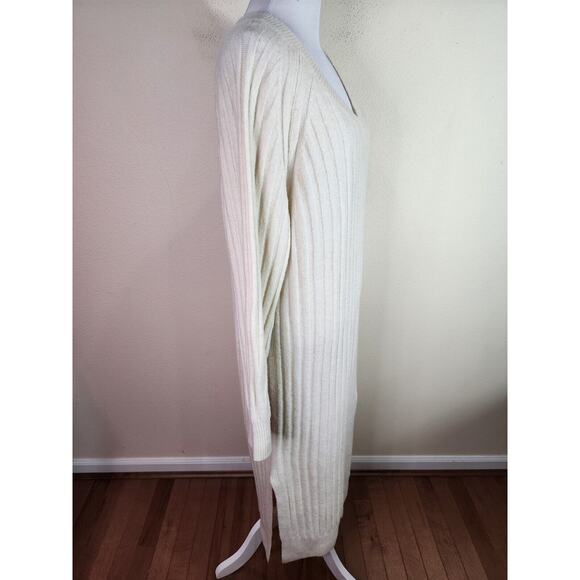 H&M Women's Long Wool blend Rib Sweater Dress Ivory Size Small Midi Long Sleeve - Picture 4 of 7